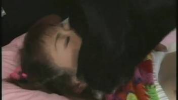 Canine and sexy Asian chick banging in butt-to-butt position