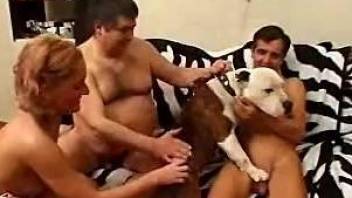 Mature gays involved trained doggy in their nasty group sex