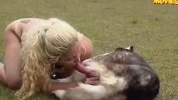Chubby blonde gets to ride her dog's meaty boner