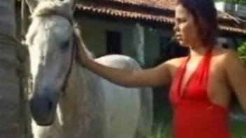 Sexy ass Latina woman works magic with the horse's dick
