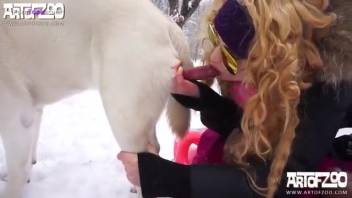 Blonde slut fucking outside in the snow
