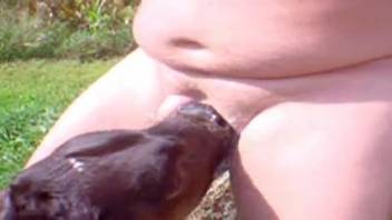 Guy with a smooth erection receives oral from a perverted heifer