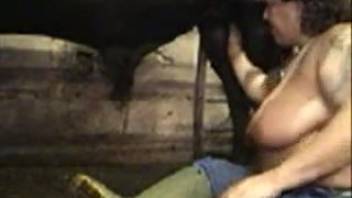 Plump mature woman stroking a stud's rigid erection