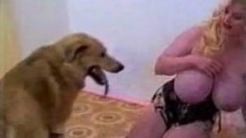 Busty blonde goes fucking with the dog in insane scenes