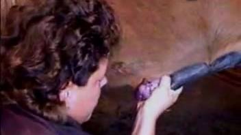 Intense homemade adult video featuring a horse for the older wife