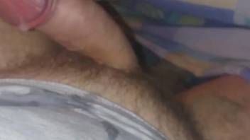 Aroused man puts snails over his erect cock while on cam