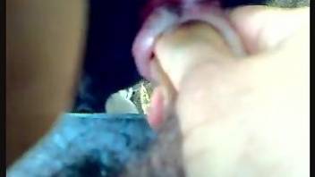Dude with a hairy dick throat-fucking a horny cow