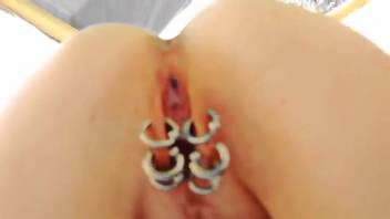 Blonde with pierced vagina getting pounded on all fours