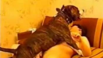 Mature with big tits, insane home porn with the dog
