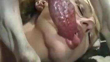 Amateur with glasses, naked dog blowjob and cum on face