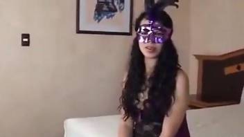 Latina in a purple nightie gets screwed by a dog