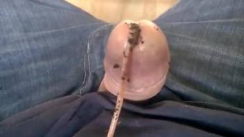 Horny dude masturbates and inserts worms up the cock