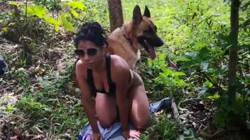 Naked lady frolics with the canine in absolutely wild adult video moments