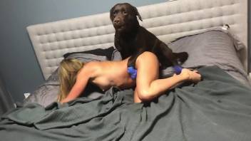 Oddly muscular blonde zoophile fucking a dog