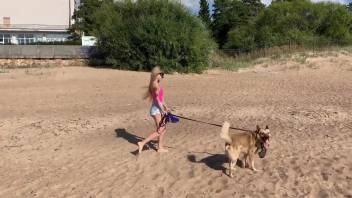 Inked Latina influencer fucks her dog on the beach