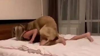 Blonde in a sexy mask begging to get banged by an animal