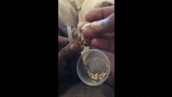 Hot dude inserting maggots in his cock and cumming