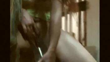 Intense bestiality sex scene, captured from underneath