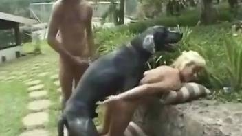 Tight babe endures heavy dog inches min the butt hole