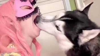 Husky dog pleases horny cam slut with raw zoophilia