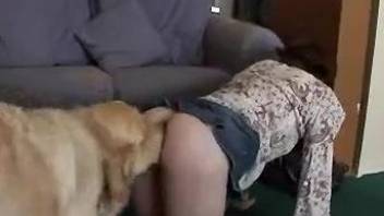 Threesome with a big-dicked dog that craves pussy